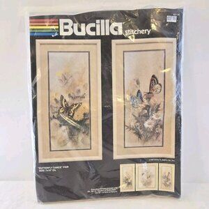 Vtg Bucilla Butterfly Dance Pair Embroidery Stitchery Kit 40114 7 x 16 1987‎ NOS